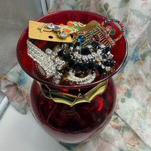 Vintage Jewelry Assortment in large Vase ready to wear.